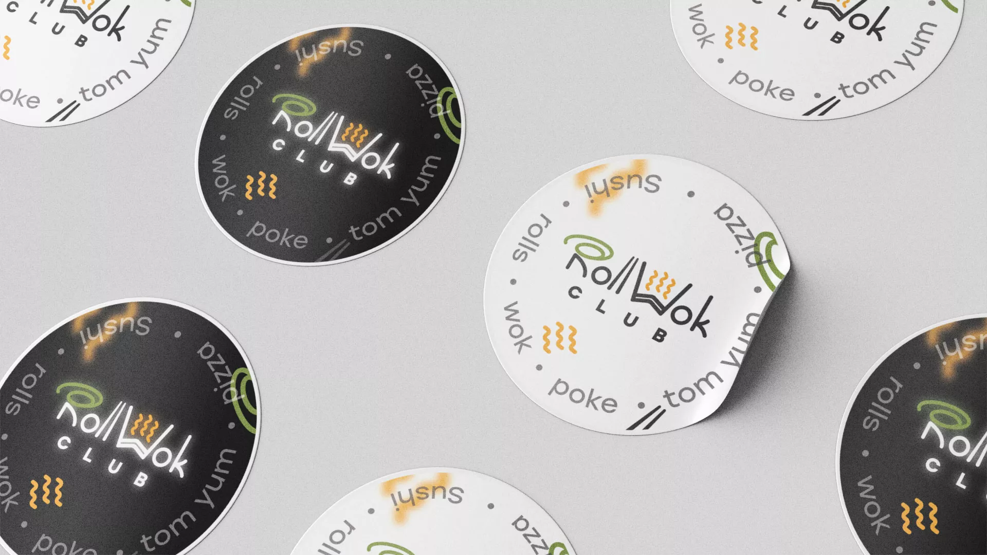Разработка наклеек для суши-бара «Roll Wok Club» в Лангепасе