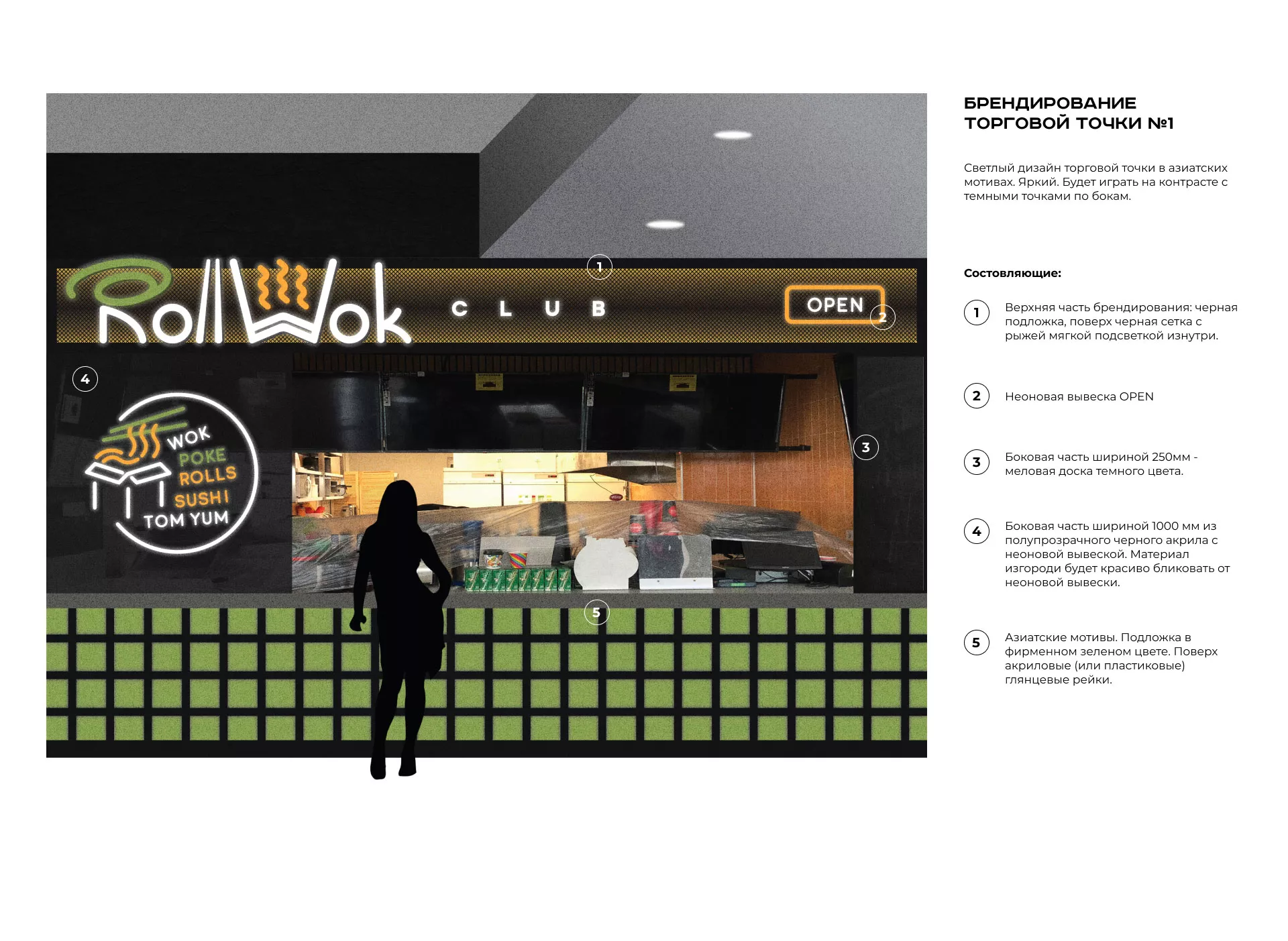 Брендирование торговых точек суши-бара «Roll Wok Club» в Лангепасе